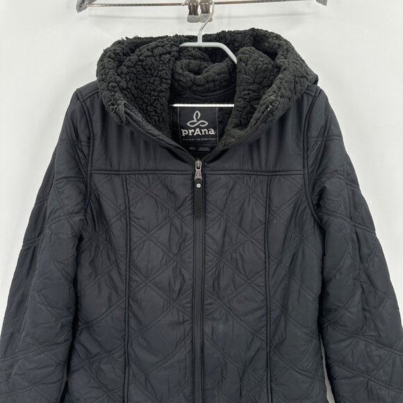 Prana Women's Esla Hooded Coat with Sherpa Lining size S Small Full Zip Black - Picture 2 of 8